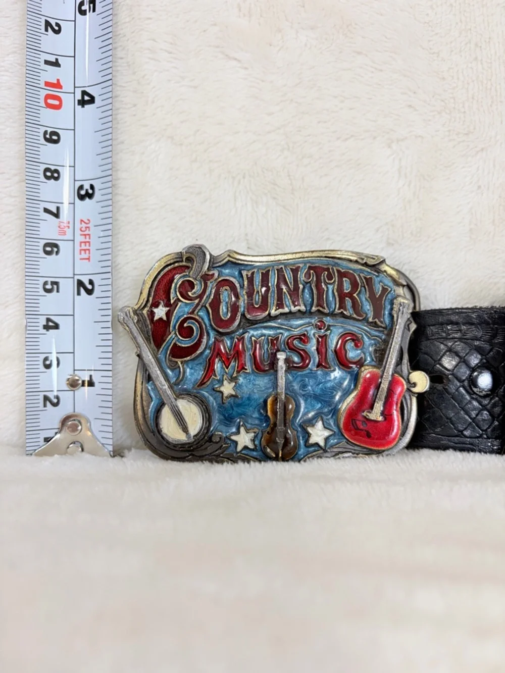Vintage Country Music Buckle with Levi's Black Full Grain‎ Cowhide Belt - 42/105